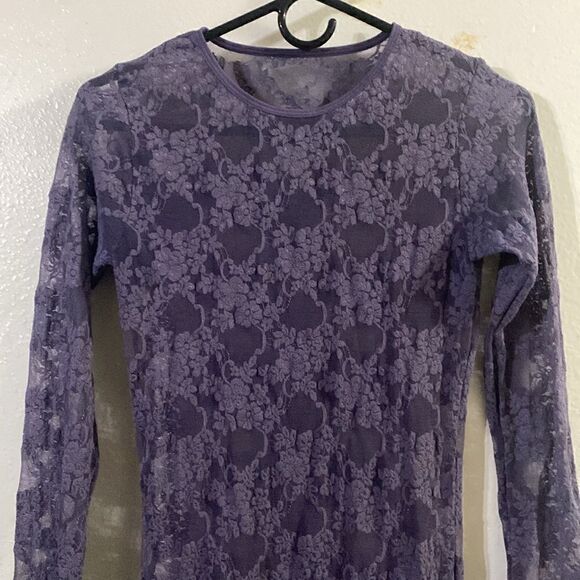 EUC American Apparel Purple Nylon Mesh Stretch Lace Mini Dress - Picture 8 of 8